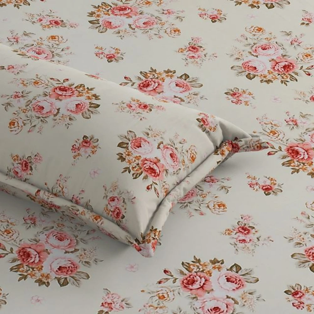 Premium Double Bed Glace Cotton Fitted Sheet with 2 Pillow Covers