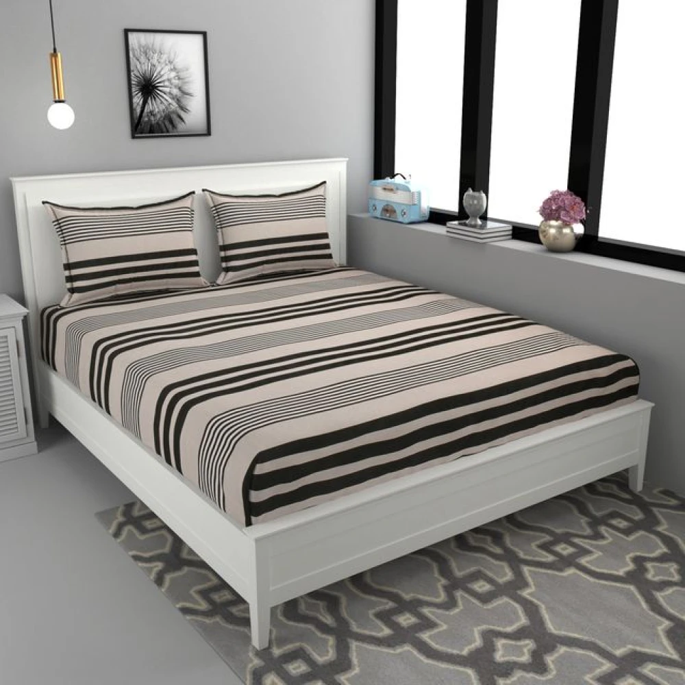 Luxury Double Bed Glace Cotton Sheet Set with 2 Pillow Covers