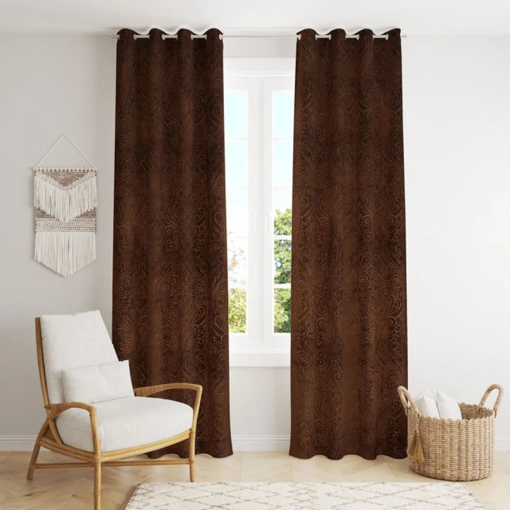 Classic Room Darkening Polyester Window Curtains for Office Window in brown shade
