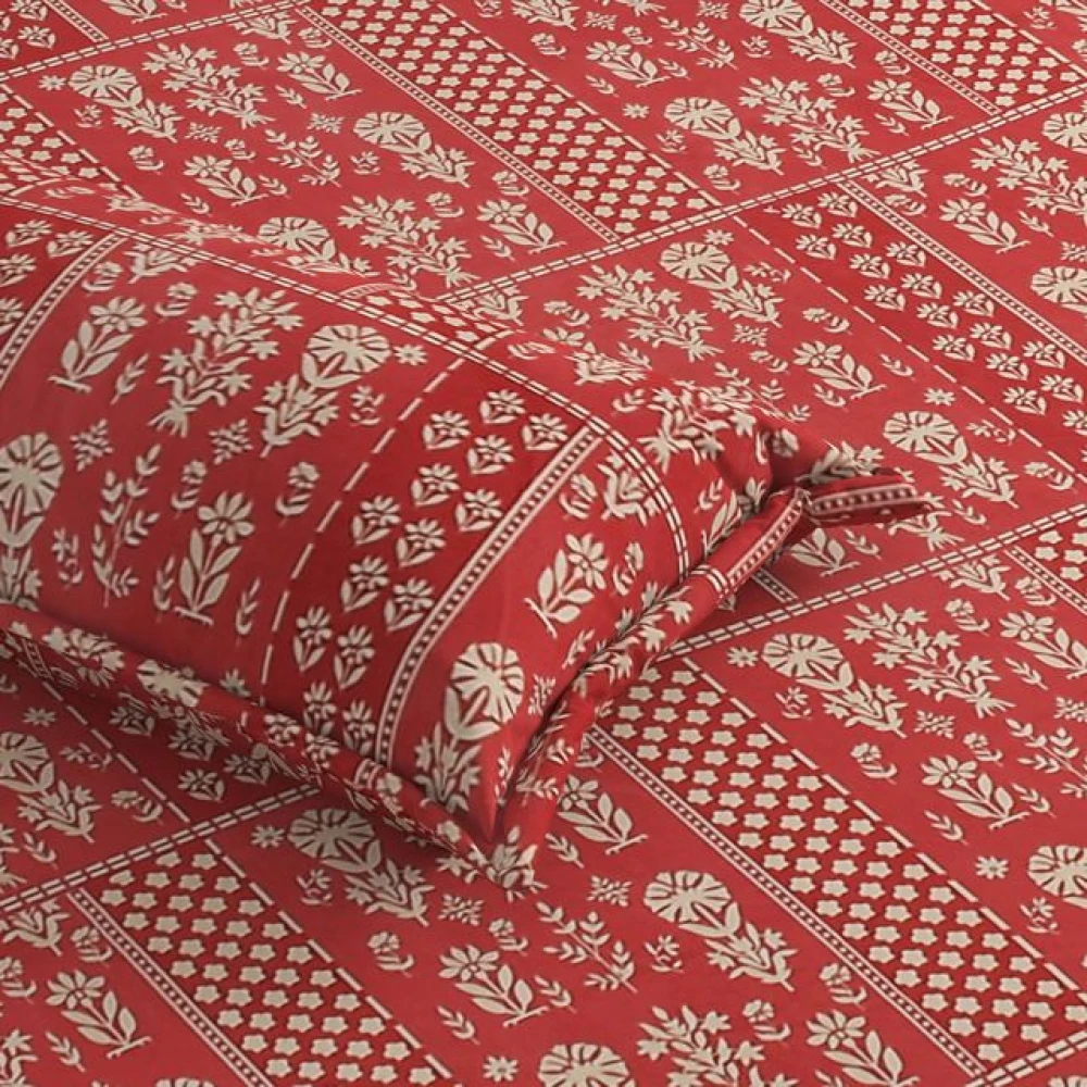 Breathable Double Bed Glace Cotton Bedsheet Set with 2 Pillow Covers