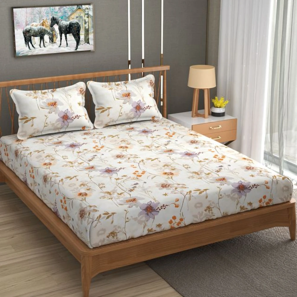 Everyday Use Glace Cotton Double Bed Sheet with 2 Pillow Covers