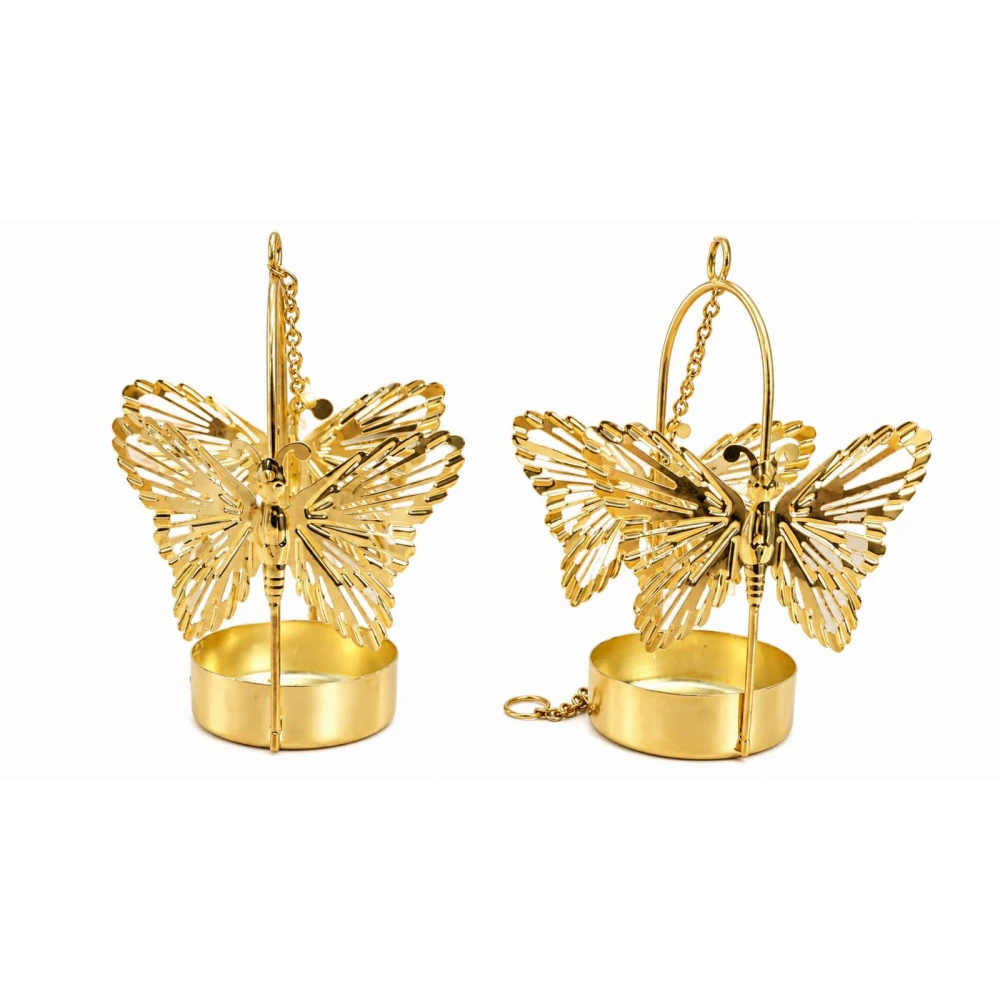 VOIDROP Set of 4 Elegant Gold Butterfly Hanging Tealight Candle Holders | Metal Cutout Butterfly Votive Stand Set for Diwali, Home Decor, Living Room Centerpiece, Festival Gifting