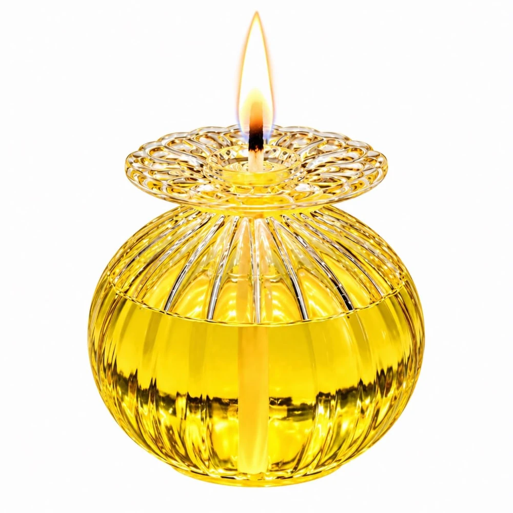VOIDROP Glass Diya Oil Lamp for Pooja, Decorative Diya for Home Temple, Reusable Akhand Diya for Diwali, Festivals & Daily Prayer, Transparent Glass Diya with Wick Holder Pack of 2