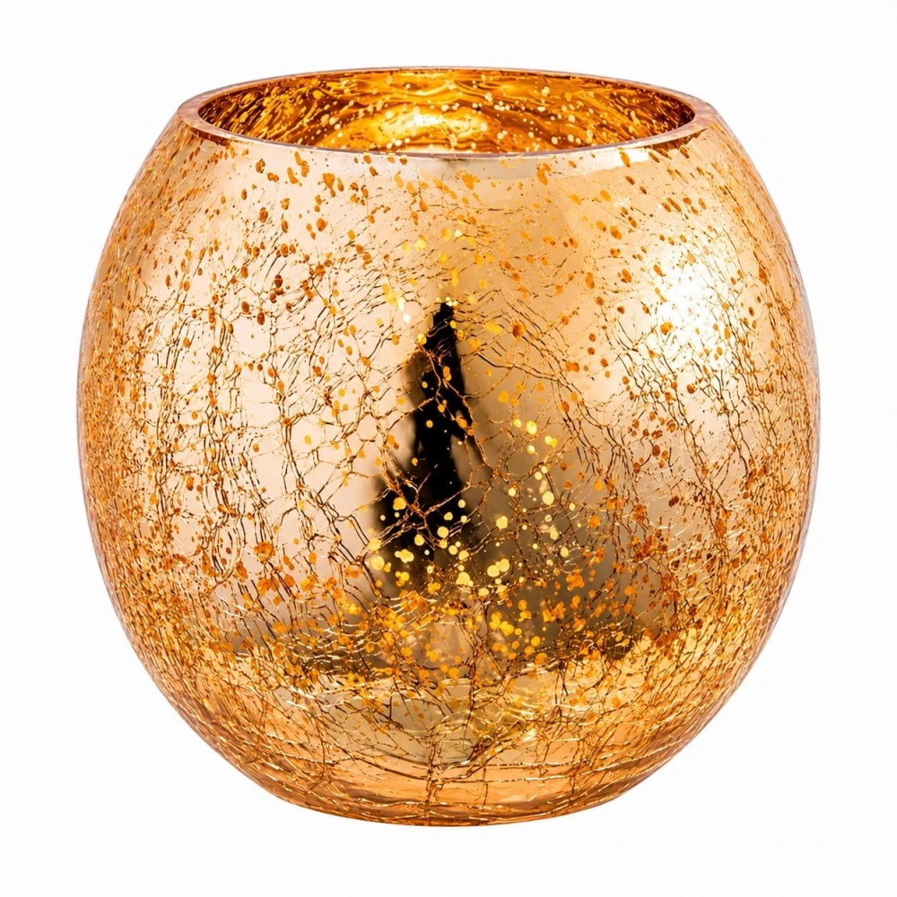 VOIDROP Gold Fleck Crackle Glass Tealight Candle Holder | Decorative Votive Candle Stand for Home Decor, Tabletop & Festive Decoration
