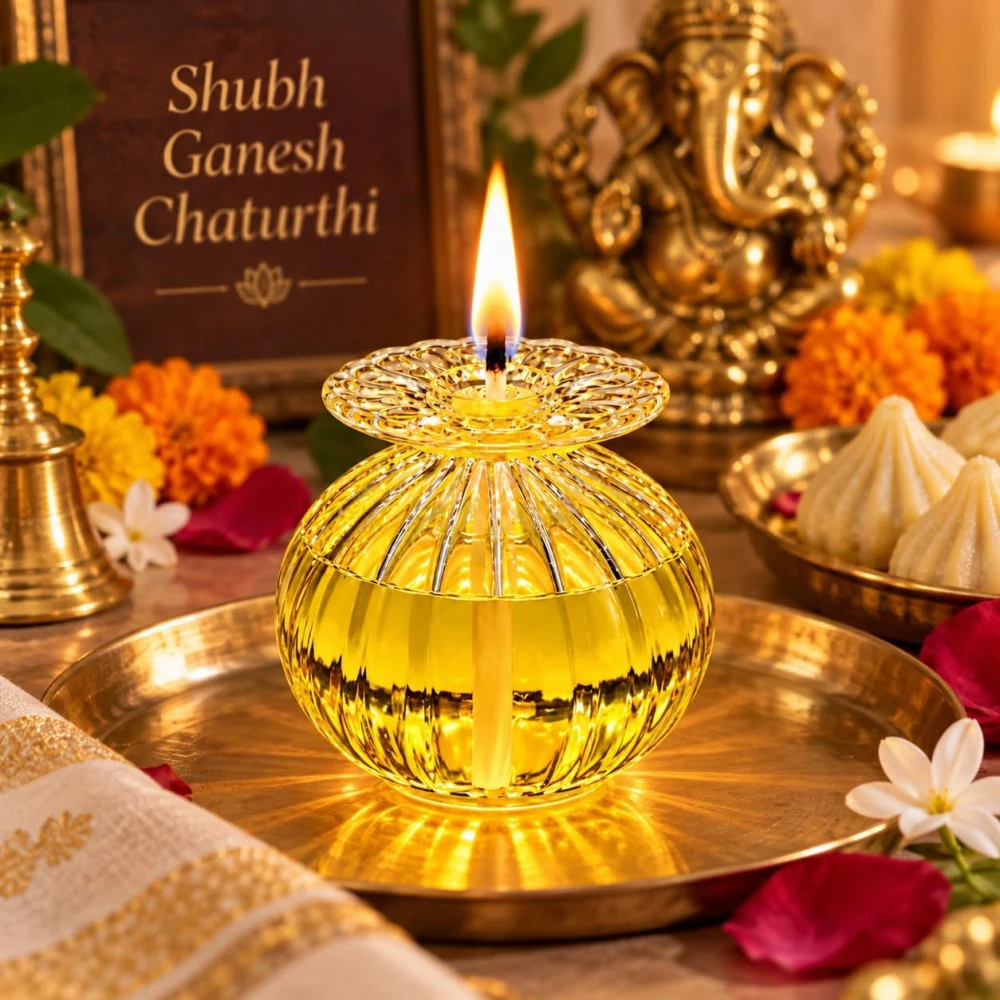 VOIDROP Glass Diya Oil Lamp for Pooja, Decorative Diya for Home Temple, Reusable Akhand Diya for Diwali, Festivals & Daily Prayer, Transparent Glass Diya with Wick Holder Pack of 1