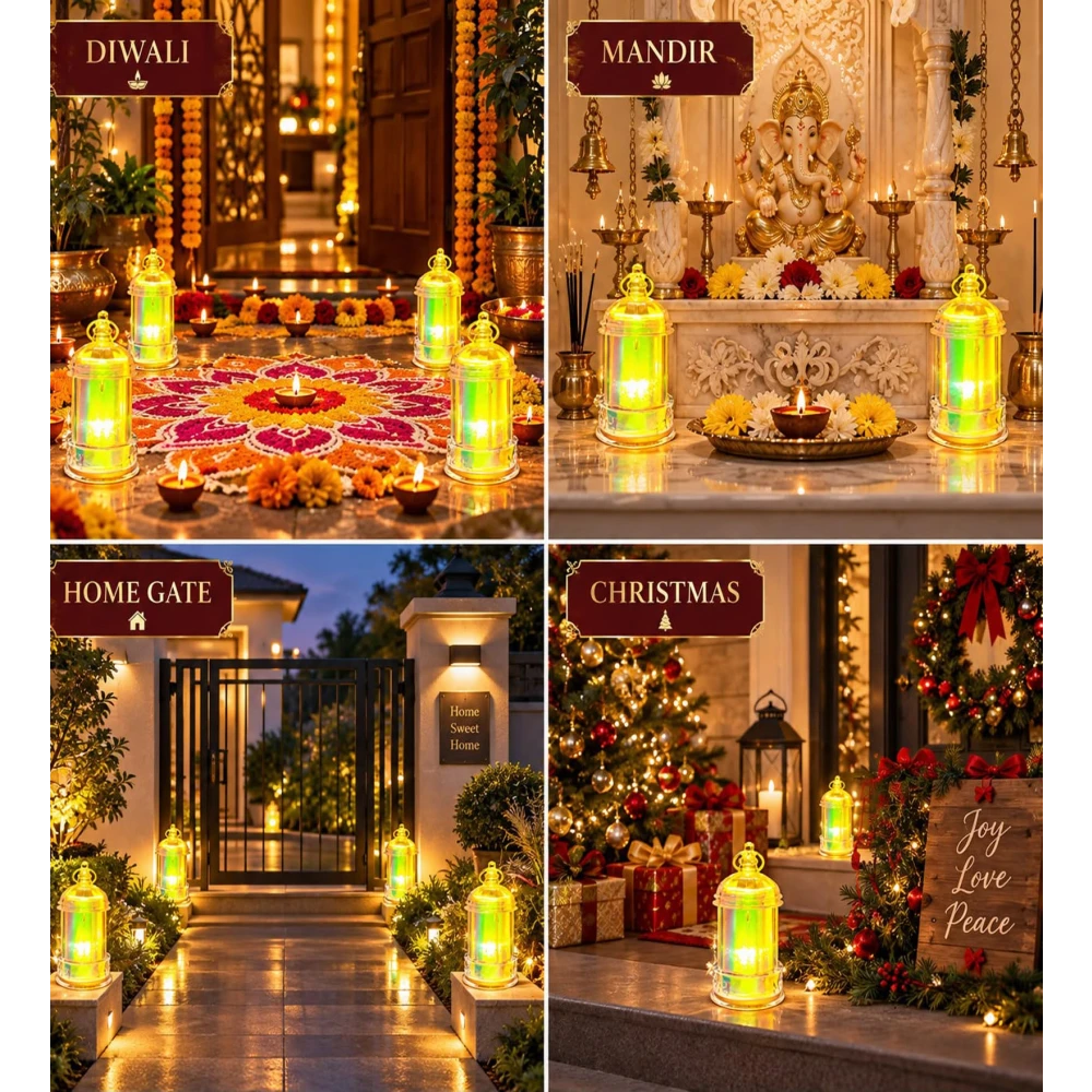 Decorative Hanging Tealight Candle Lantern Set of 2, Golden Hanging Candle Holder for Home, Diwali, Christmas & Festive Décor