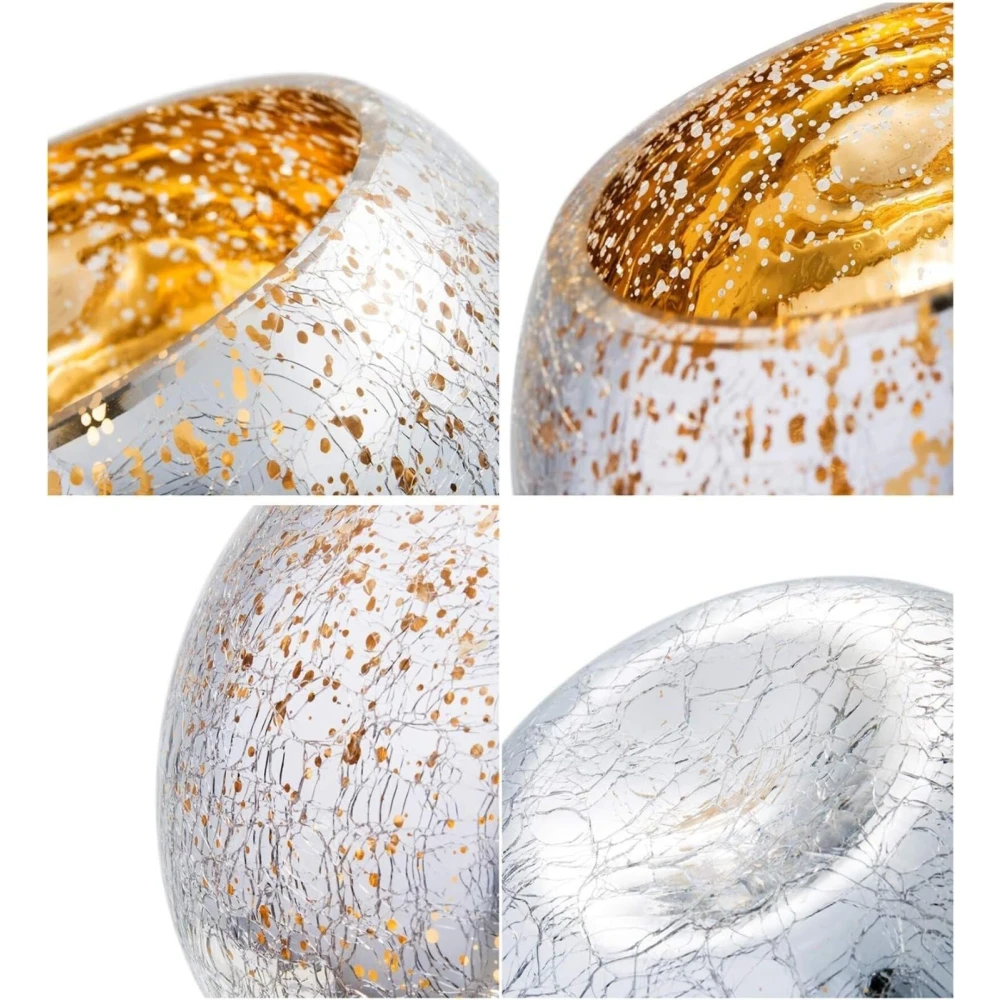 VOIDROP Silver Fleck Crackle Glass Tealight Candle Holder | Decorative Votive Candle Stand for Home Decor, Tabletop & Festive Decoration