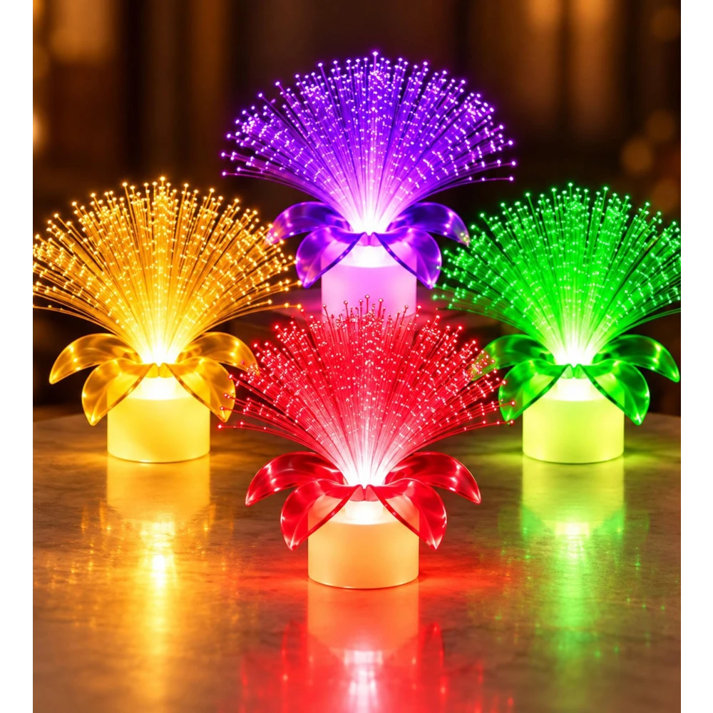 Flower LED Tealight Candles Set of 4, Color Changing Fiber Optic Light Decorative Candle for Home, Diwali, Party & Festive Décor