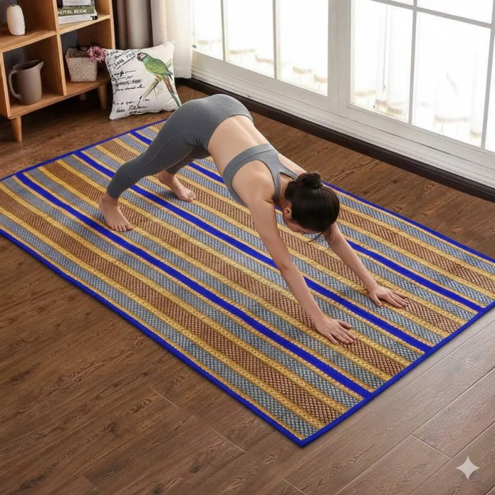 Handcrafted Korai grass Mat Eco comfort for Yoga & Meditation I Natural grass Fitness mats for a Peacefull Practice I Eco friendly Meditation mats I Sustainable picnic mat I Pranayama yogamat I Yogamat for beginners I Outdoor picnic mat I Camping sitting mat I Gym matgift for men women