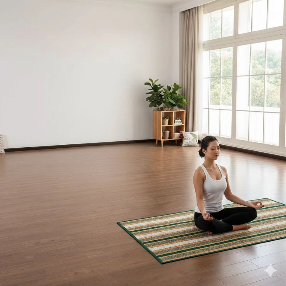 Handcrafted Korai grass Mat Eco comfort for Yoga & Meditation I Natural grass Fitness mats for a Peacefull Practice I Eco friendly Meditation mats I Sustainable picnic mat I Pranayama yogamat I Yogamat for beginners I Outdoor picnic mat I Camping sitting mat I Gym matgift for men women