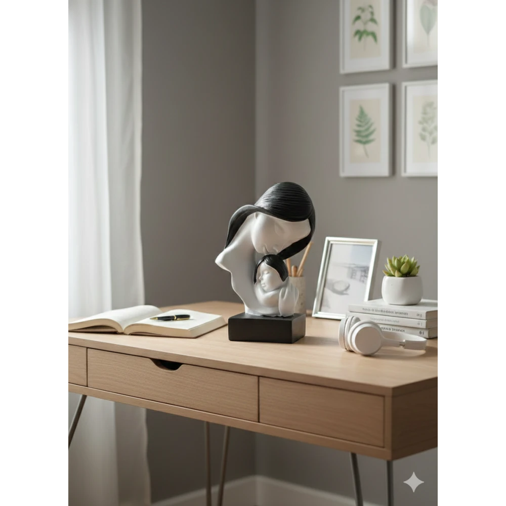 Mother Child Son Daughter Idol Statue Heart Warming Mother's Love Gift Showpiece for Home Decor Office Table Decoration - Baby Shower for Mom, Handcrafted Mother Baby Showpiece Gift