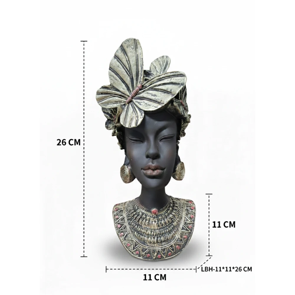 Elegant African Lady Bust Statue – Decorative Butterfly Headgear Figurine for Home & Optimized: Luxury Female Face Sculpture – Artistic Butterfly Lady Showpiece for Living Room & Gifting