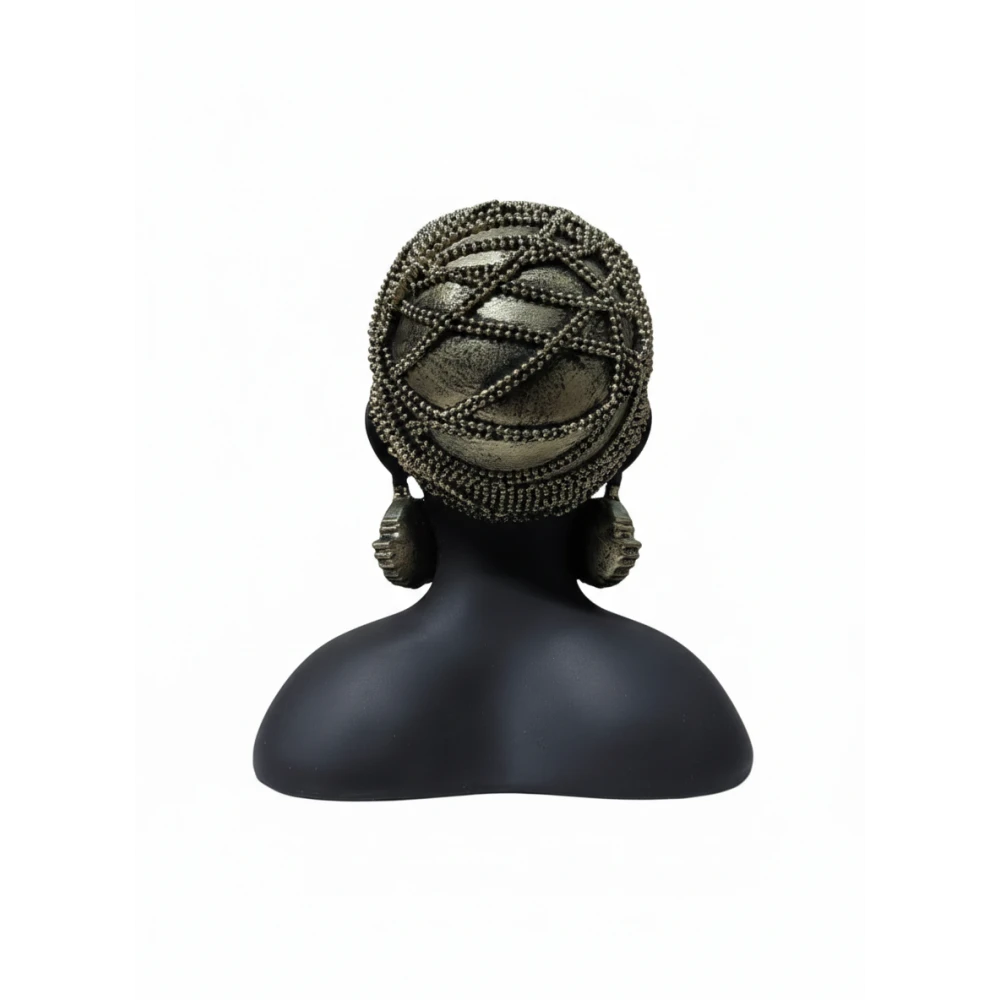 Tropical Queen African Lady Bust – Decorative Floral & Leaf Art Figurine for Modern Home Décor Exotic Tribal Woman Statue – Hand-Painted Resin Goddess with Monstera Leaf & Floral Accents