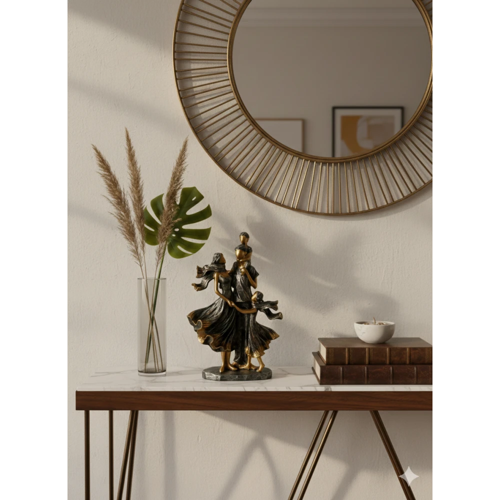 Family Showpiece for Home Decor, Golden (11 inch), Resin