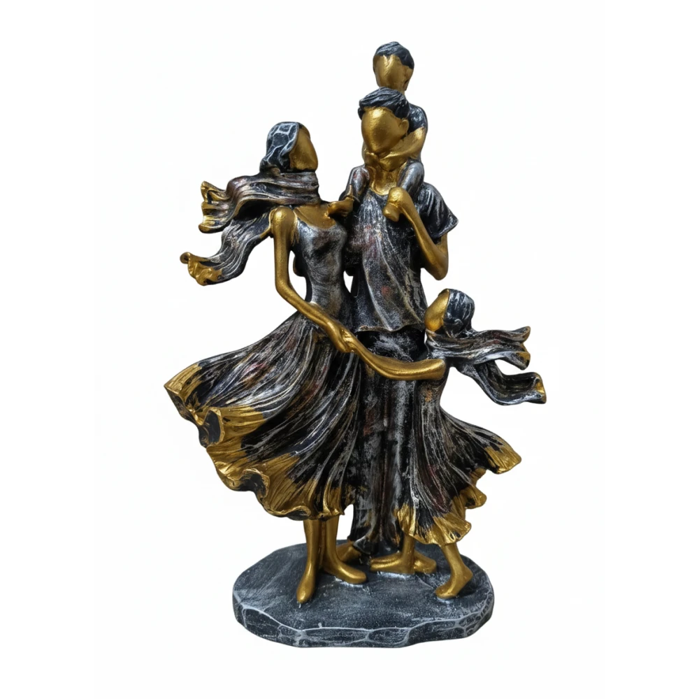 Family Showpiece for Home Decor, Golden (11 inch), Resin