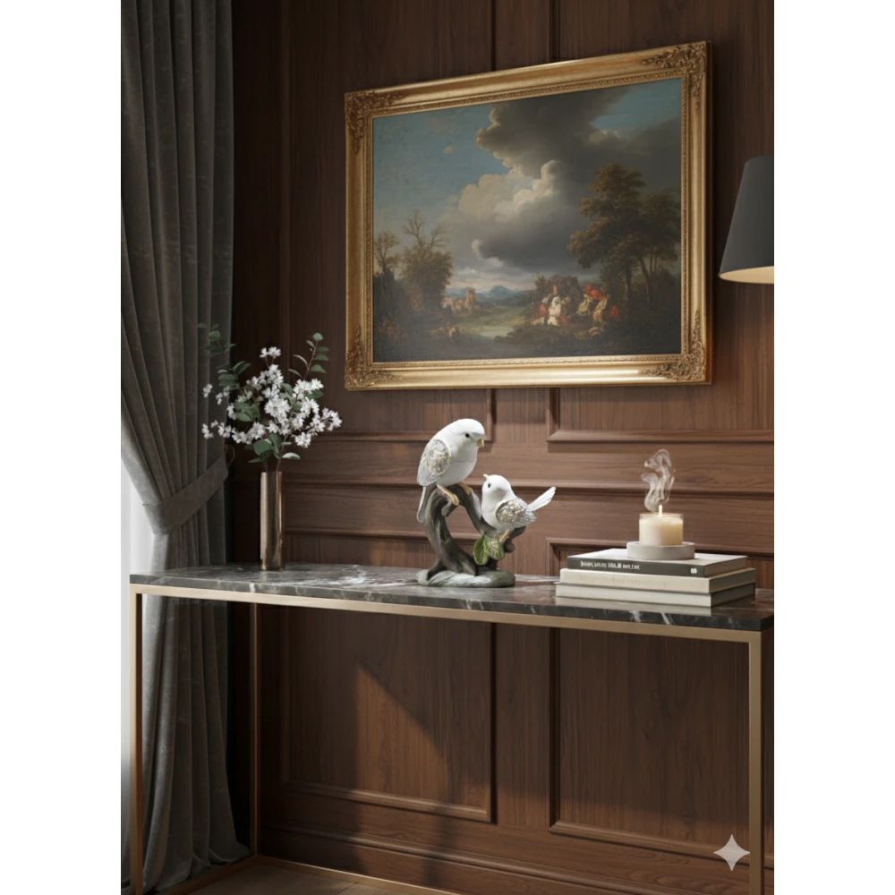 Romantic Love Birds Couple Figurine – Decorative White & Gold Bird Statue on Tree Branch for Home Decor, Bedroom & Anniversary Gifting (Set of 2 Birds) Premium Pair of Birds Showpiece – Unique Birthday & Wedding Gift Item, Handcrafted Resin Bird Idol for Living Room Shelf & Office Desk Decor