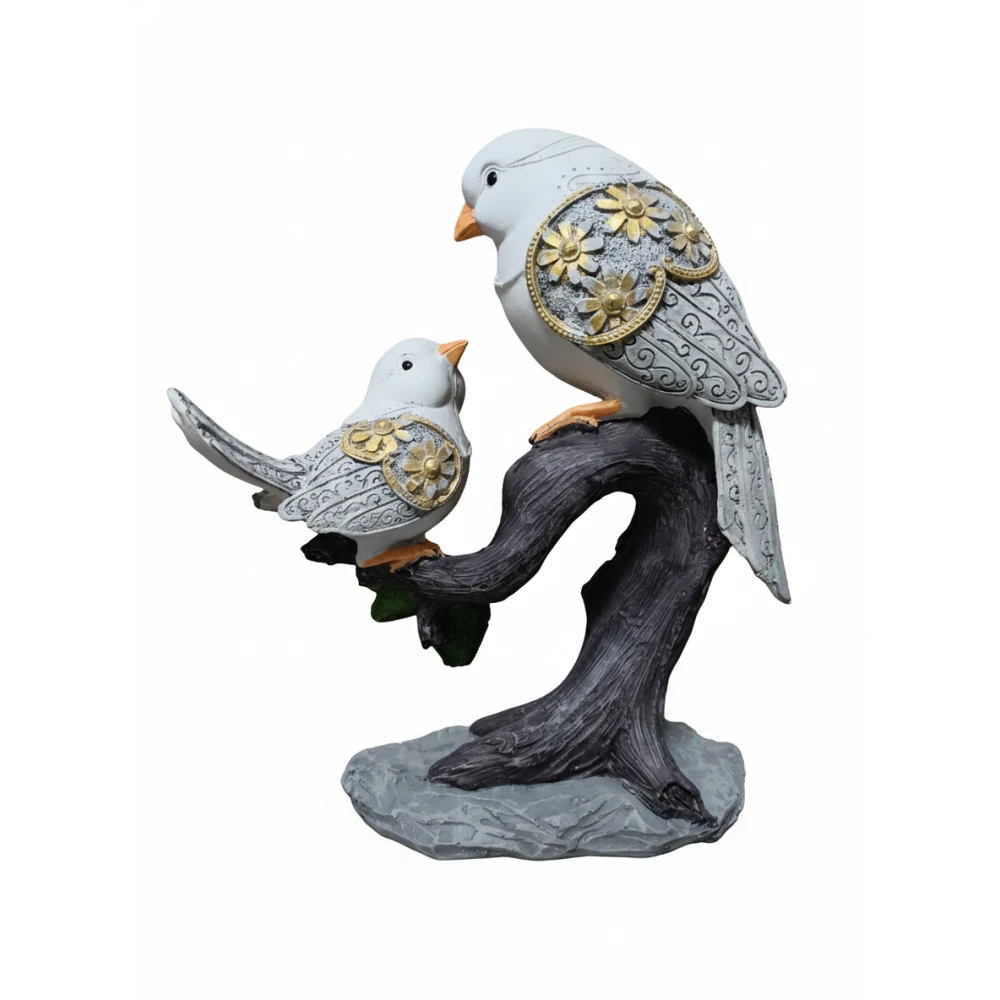 Romantic Love Birds Couple Figurine – Decorative White & Gold Bird Statue on Tree Branch for Home Decor, Bedroom & Anniversary Gifting (Set of 2 Birds) Premium Pair of Birds Showpiece – Unique Birthday & Wedding Gift Item, Handcrafted Resin Bird Idol for Living Room Shelf & Office Desk Decor