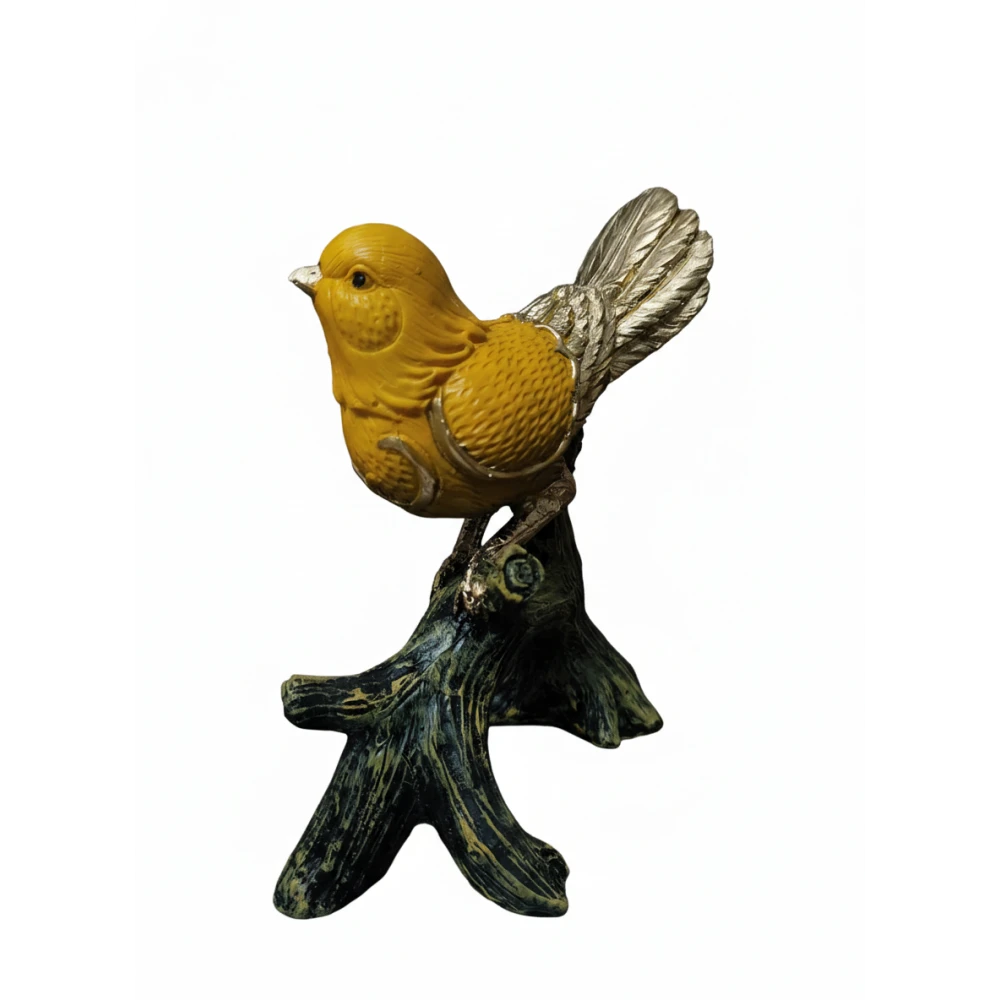 Elegant Yellow Bird Figurine on Tree Branch – Decorative Resin Sparrow Statue for Home Decor, Living Room, Office Desk & Gifting (Gold Accents), Luxury Golden-Winged Bird Showpiece – Stylish Canary Bird Statue for Shelves, Side Tables & Home Interior Decoration (Set of 1)