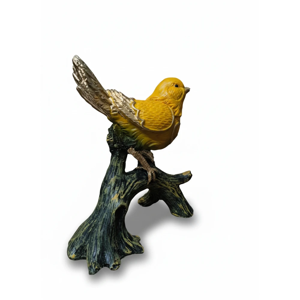 Elegant Yellow Bird Figurine on Tree Branch – Decorative Resin Sparrow Statue for Home Decor, Living Room, Office Desk & Gifting (Gold Accents), Luxury Golden-Winged Bird Showpiece – Stylish Canary Bird Statue for Shelves, Side Tables & Home Interior Decoration (Set of 1)