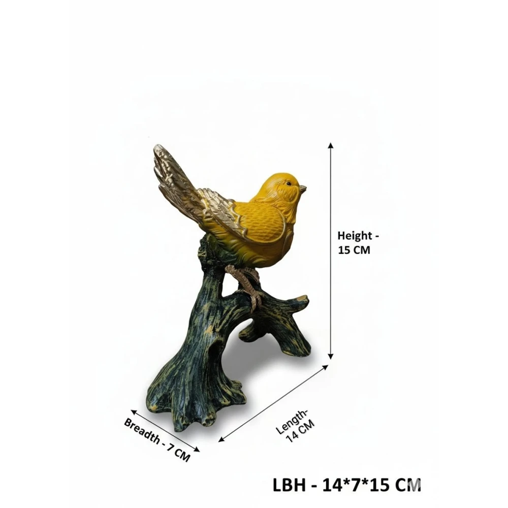 Elegant Yellow Bird Figurine on Tree Branch – Decorative Resin Sparrow Statue for Home Decor, Living Room, Office Desk & Gifting (Gold Accents), Luxury Golden-Winged Bird Showpiece – Stylish Canary Bird Statue for Shelves, Side Tables & Home Interior Decoration (Set of 1)