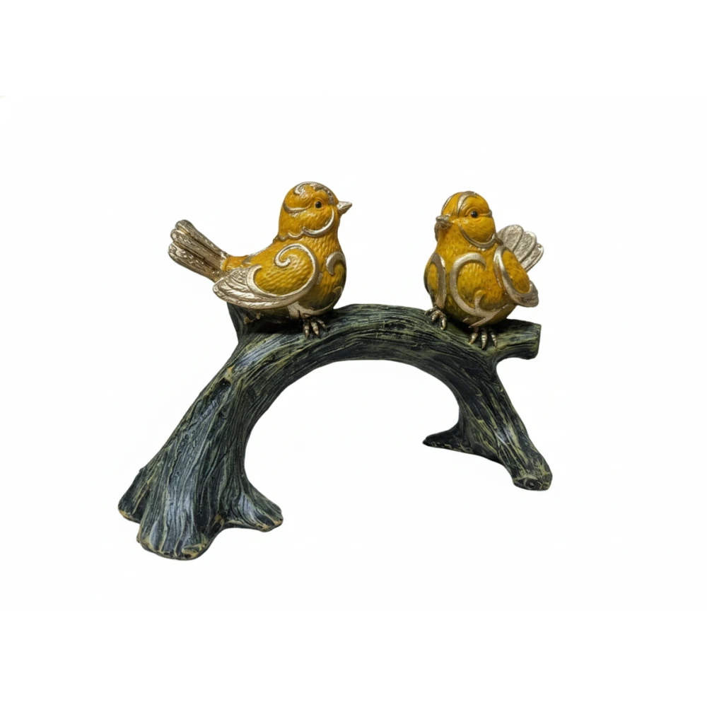 Elegant Yellow Bird Figurine on Tree Branch – Decorative Resin Sparrow Statue for Home Decor, Living Room, Office Desk & Gifting (Gold Accents), Luxury Golden-Winged Bird Showpiece – Stylish Canary Bird Statue for Shelves, Side Tables & Home Interior Decoration (Set of 2)