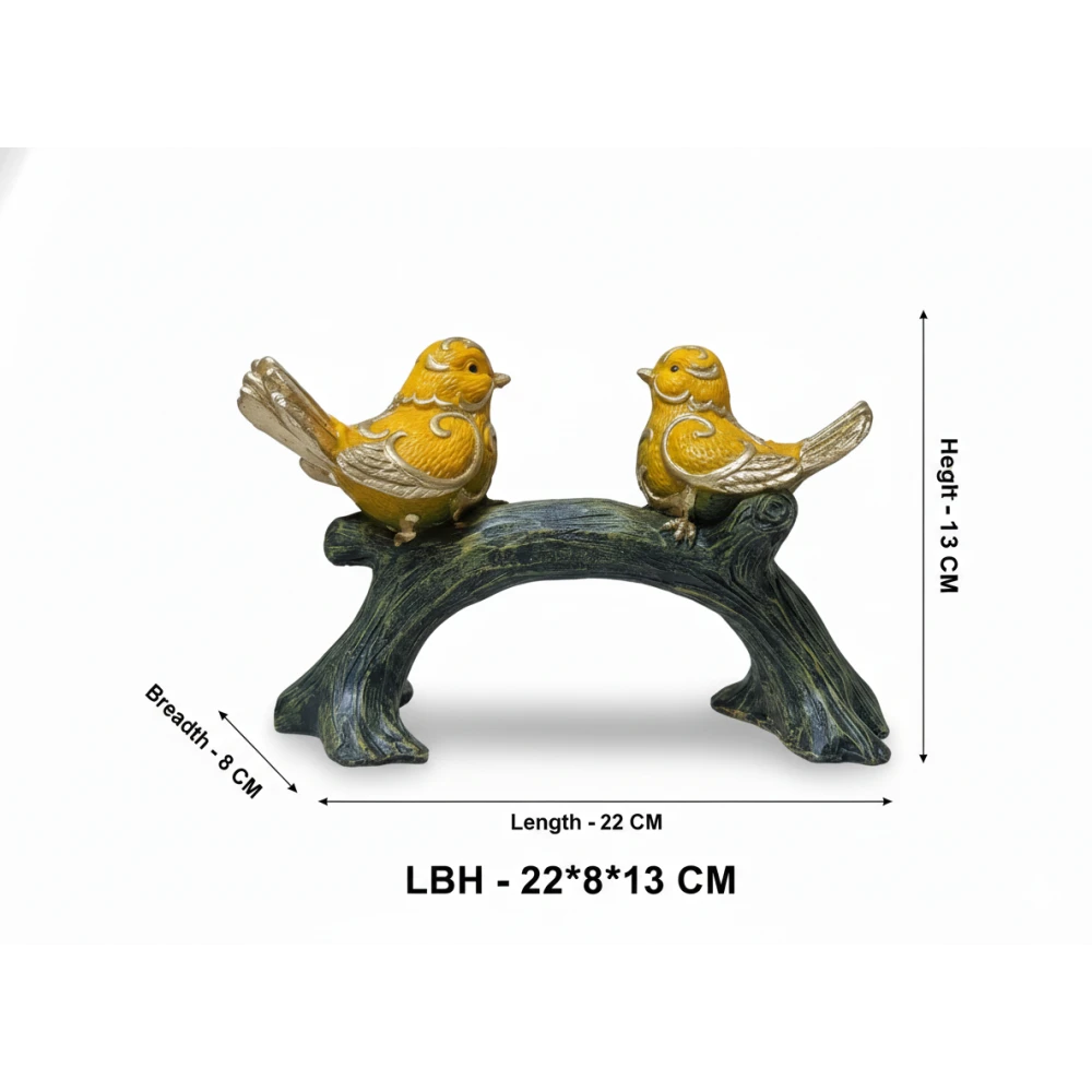 Elegant Yellow Bird Figurine on Tree Branch – Decorative Resin Sparrow Statue for Home Decor, Living Room, Office Desk & Gifting (Gold Accents), Luxury Golden-Winged Bird Showpiece – Stylish Canary Bird Statue for Shelves, Side Tables & Home Interior Decoration (Set of 2)