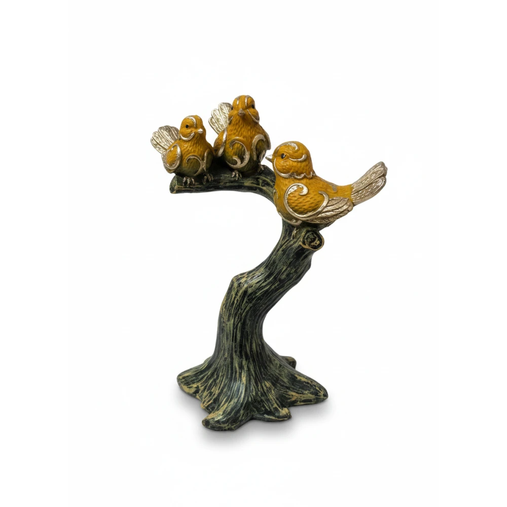 Elegant Yellow Bird Figurine on Tree Branch – Decorative Resin Sparrow Statue for Home Decor, Living Room, Office Desk & Gifting (Gold Accents), Luxury Golden-Winged Bird Showpiece – Stylish Canary Bird Statue for Shelves, Side Tables & Home Interior Decoration (Set of 3)