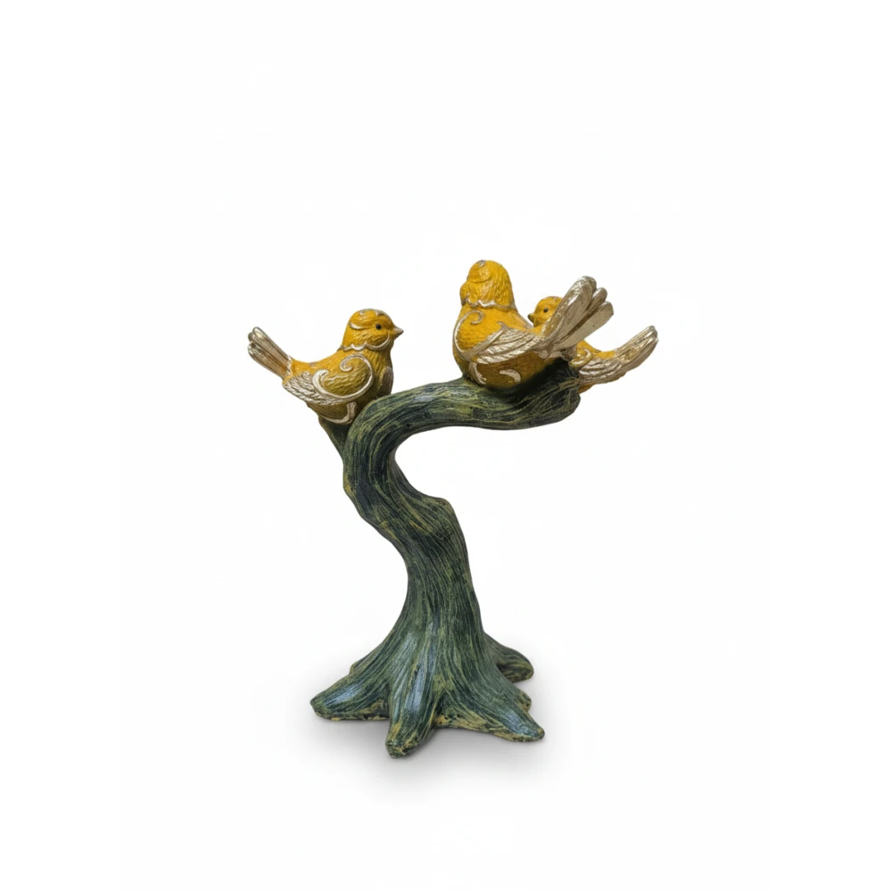 Elegant Yellow Bird Figurine on Tree Branch – Decorative Resin Sparrow Statue for Home Decor, Living Room, Office Desk & Gifting (Gold Accents), Luxury Golden-Winged Bird Showpiece – Stylish Canary Bird Statue for Shelves, Side Tables & Home Interior Decoration (Set of 3)
