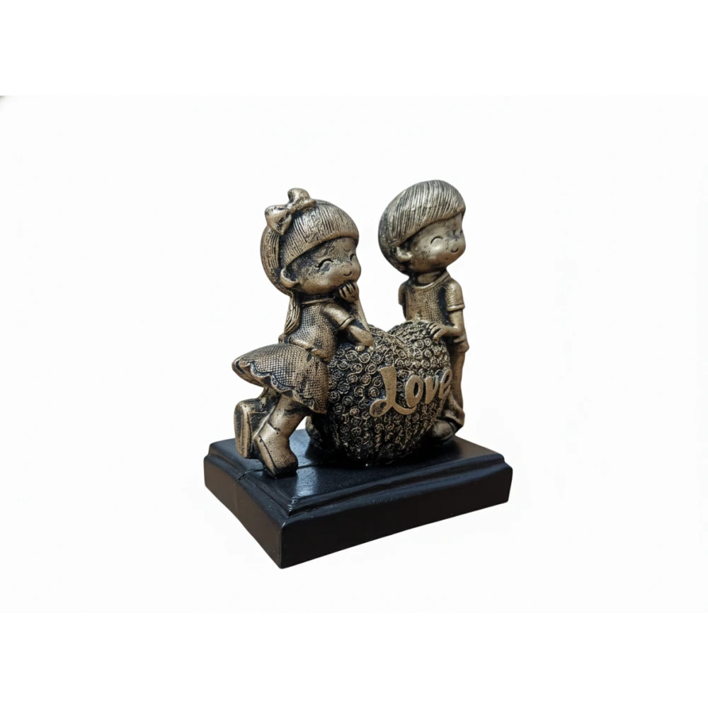 Romantic Couple Statue with Heart Love Sign - Antique Gold Finish Decorative Showpiece for Home Decor & Gifting