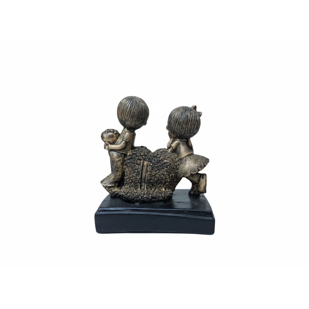 Romantic Couple Statue with Heart Love Sign - Antique Gold Finish Decorative Showpiece for Home Decor & Gifting