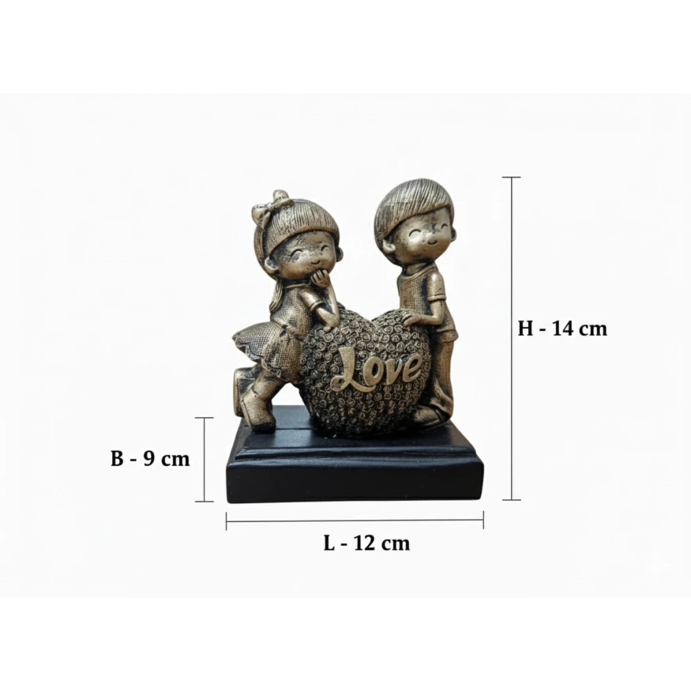 Romantic Couple Statue with Heart Love Sign - Antique Gold Finish Decorative Showpiece for Home Decor & Gifting