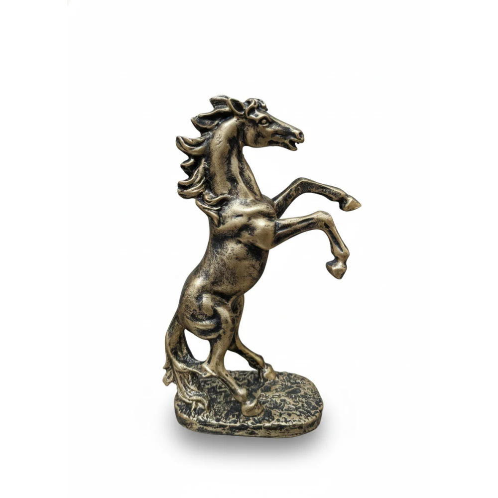 Vastu Lucky Rearing Horse Idol - Feng Shui Stallion Sculpture for Success and Wealth - Decorative Showpiece(Antique Gold)