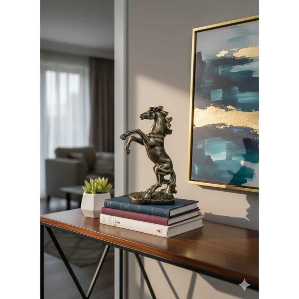 Vastu Lucky Rearing Horse Idol - Feng Shui Stallion Sculpture for Success and Wealth - Decorative Showpiece(Antique Gold)