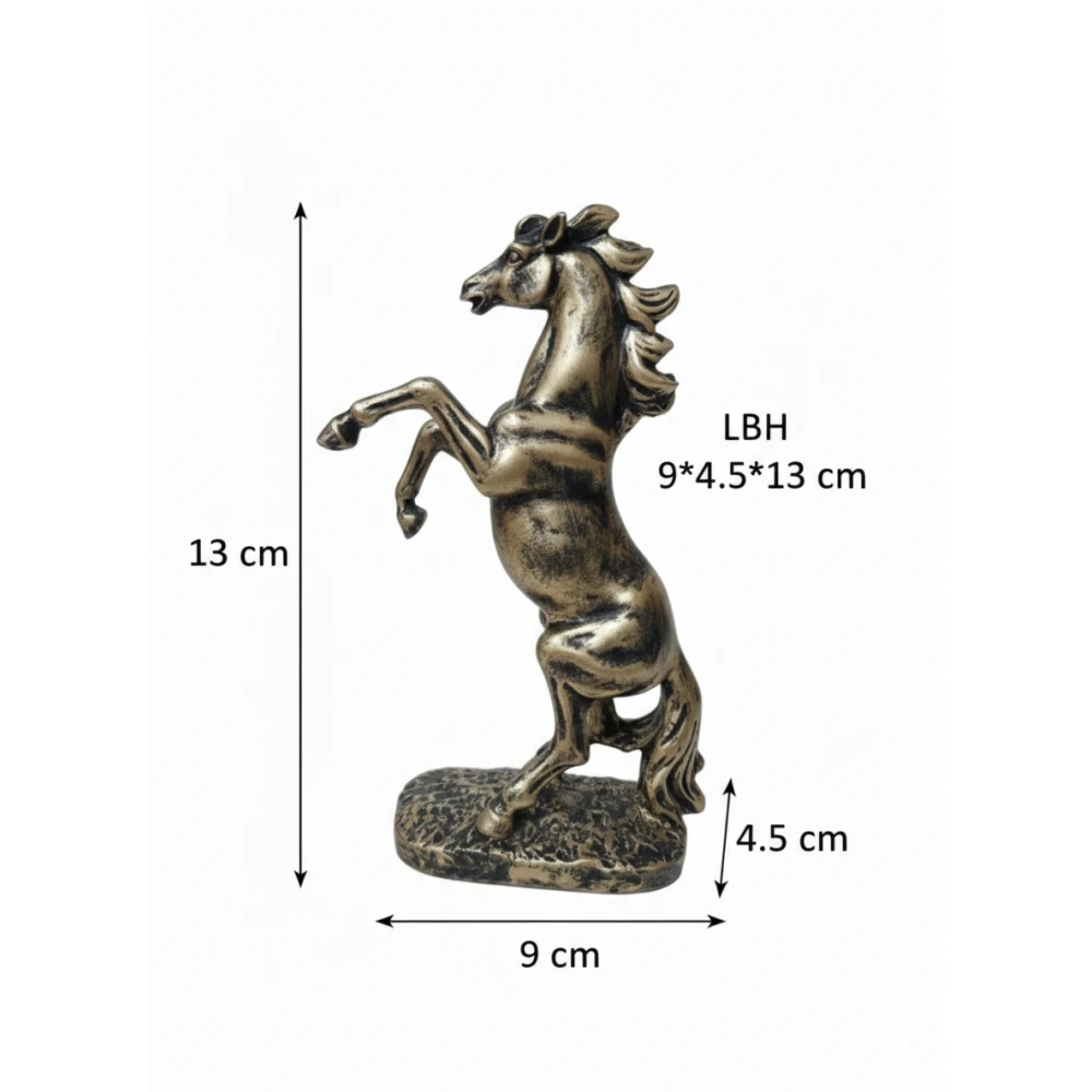 Vastu Lucky Rearing Horse Idol - Feng Shui Stallion Sculpture for Success and Wealth - Decorative Showpiece(Antique Gold)