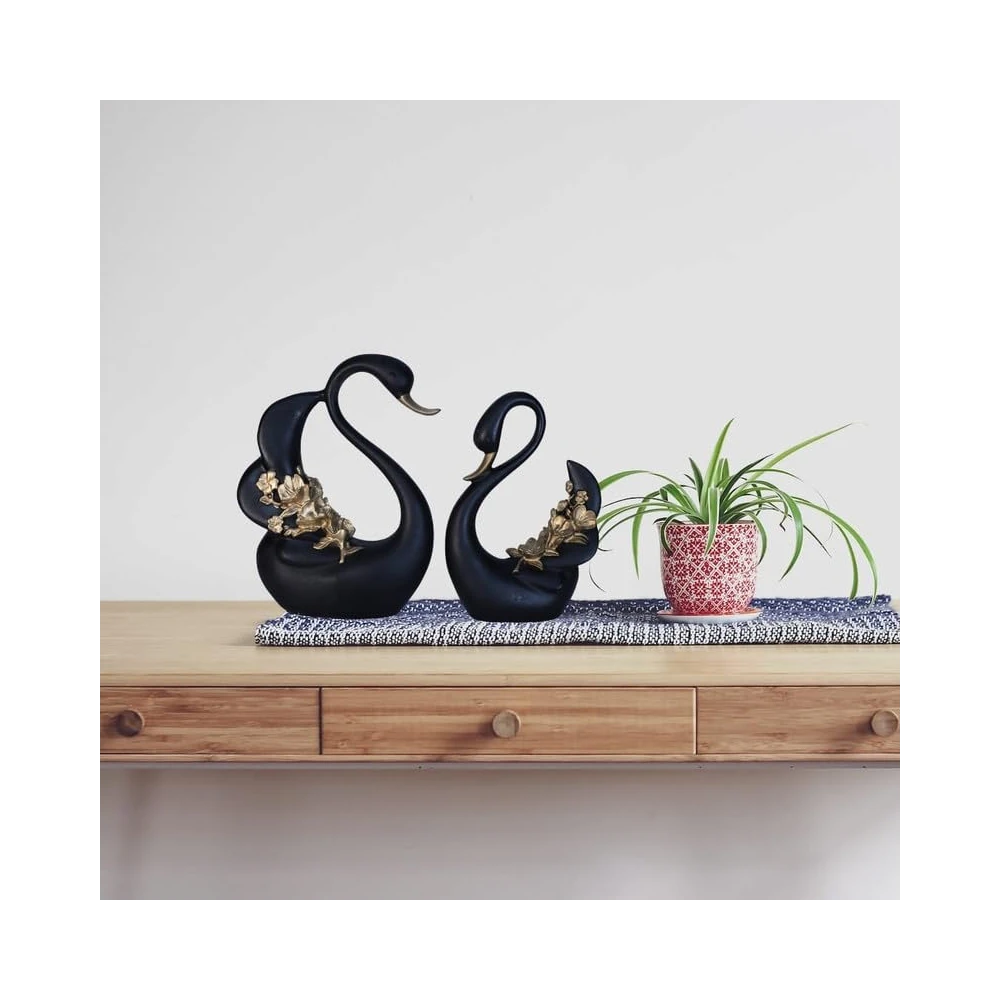 Polyresin Swan Pair Set of 2 Sculpture for Home Decor Showpiece Figurine (Perfect for Gifting Purpose)