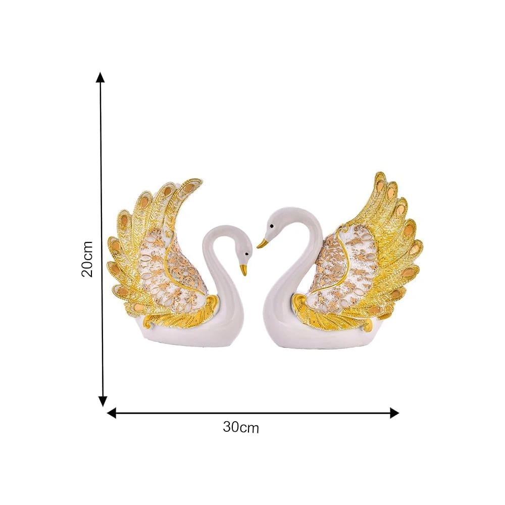 Swan Pair Feather Design Sculpture for Home Decor Decorative Showpiece (Set of 2 Pc, Small, White) showpiece