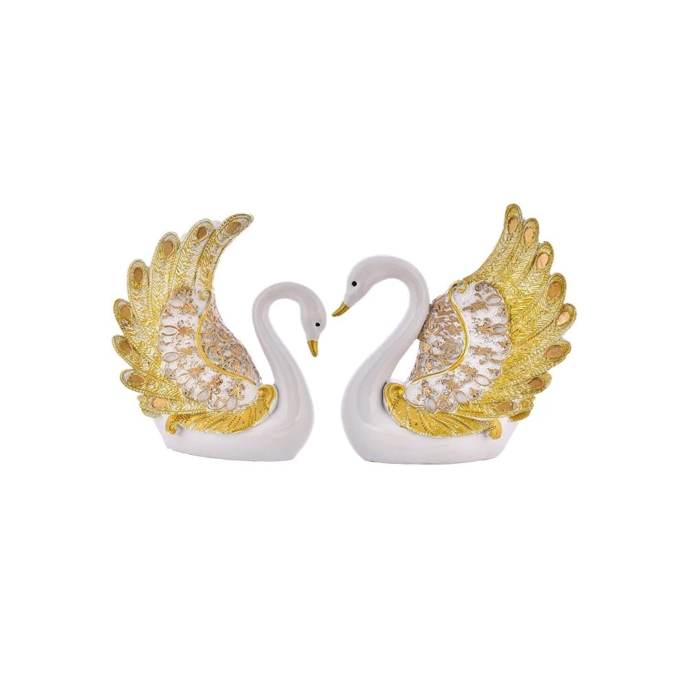 Swan Pair Feather Design Sculpture for Home Decor Decorative Showpiece (Set of 2 Pc, Small, White) showpiece