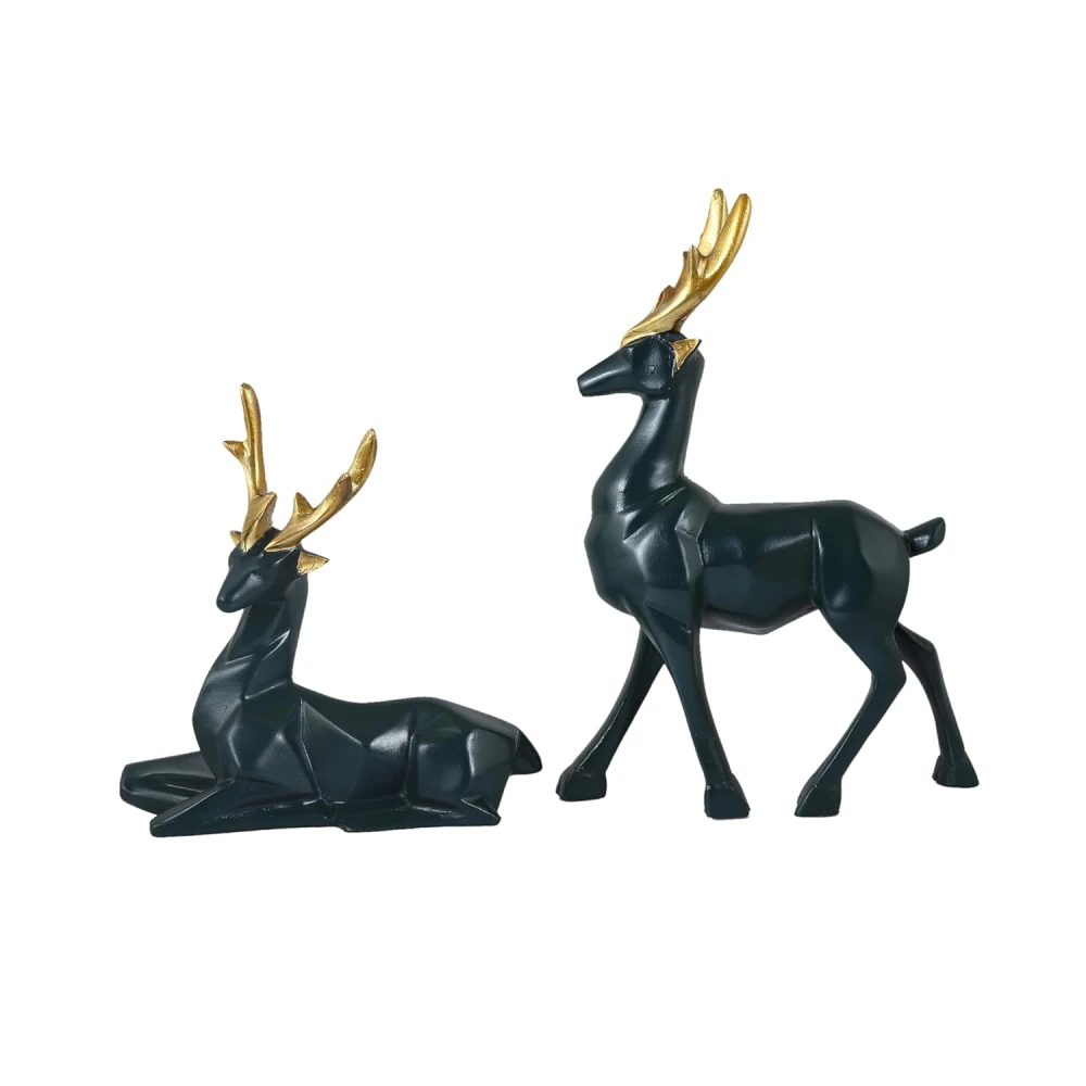 Luxurious Deer/Hiran Pair Showpiece for Home Decor, Modern Art Deer Statue Animal Figurine for Home Decor Living Room (Set of 2) | showpiece for gift desktop table ornaments office decor