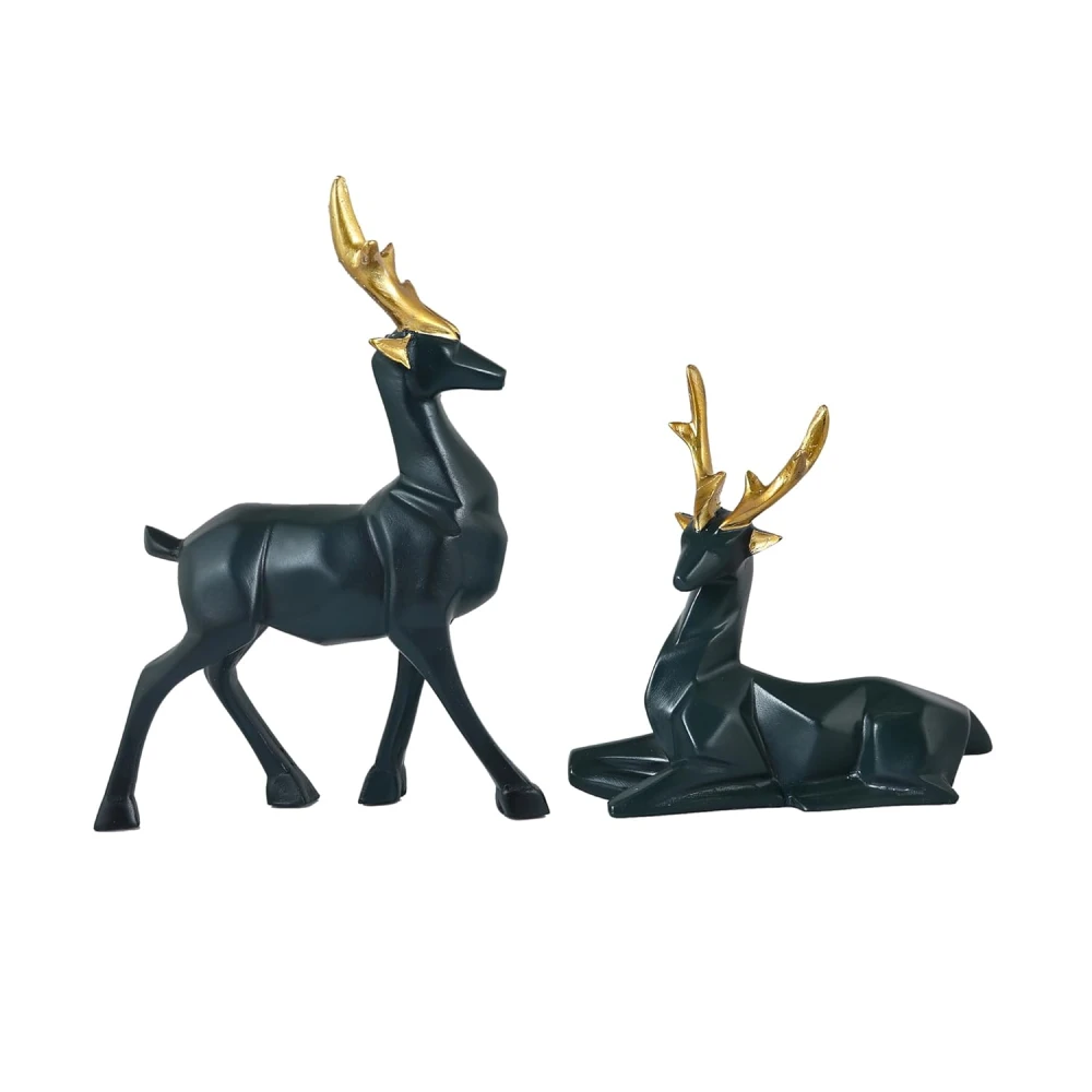 Luxurious Deer/Hiran Pair Showpiece for Home Decor, Modern Art Deer Statue Animal Figurine for Home Decor Living Room (Set of 2) | showpiece for gift desktop table ornaments office decor