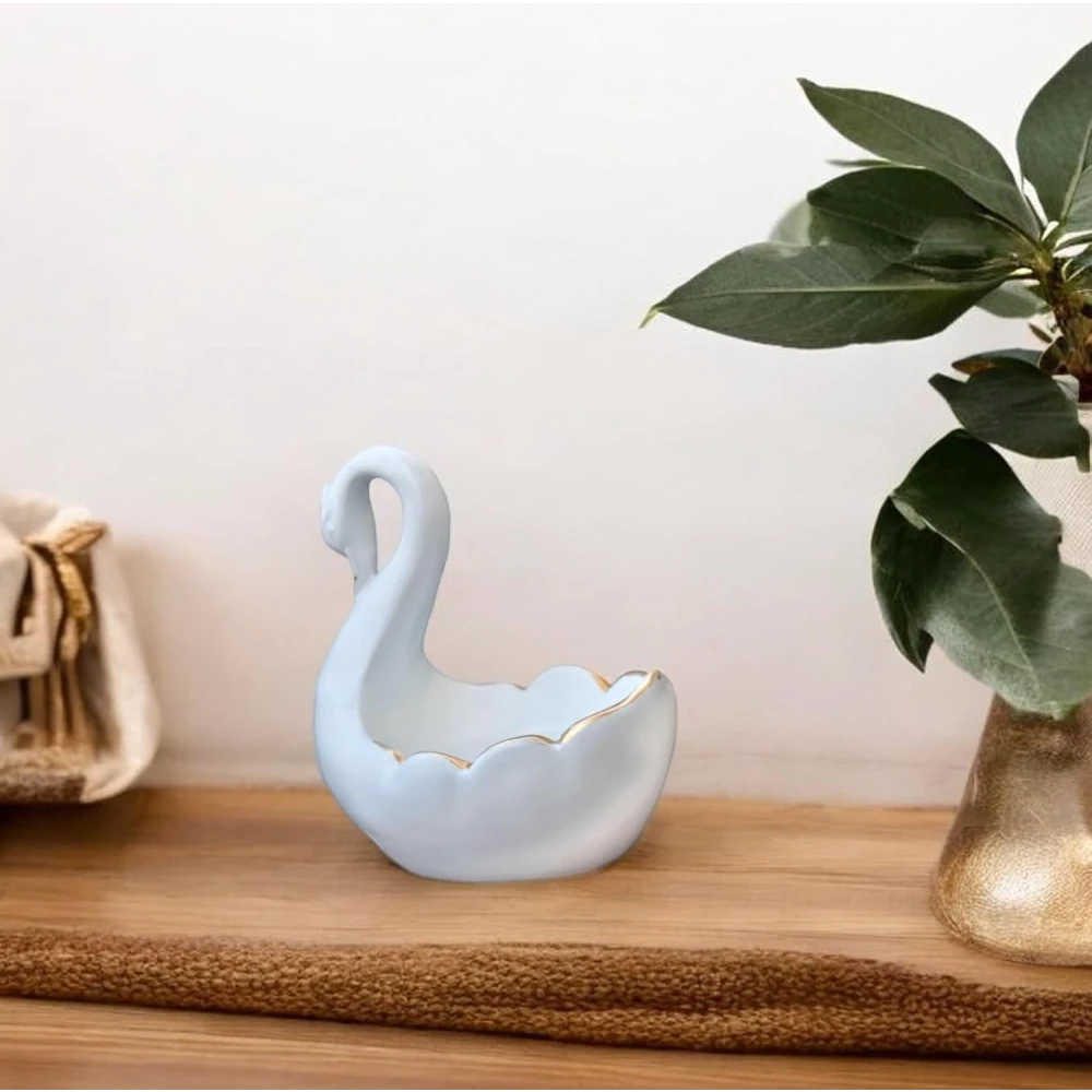 Handicrafts Resin Duck Tealight Candle Holder Statue Swan Light Stand Showpiece (11 X 11 X 7 CM,White)(Pack of 1)