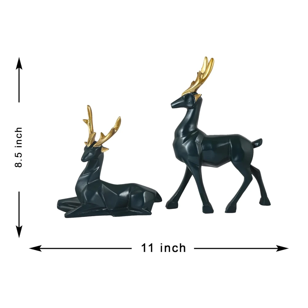 Luxurious Deer/Hiran Pair Showpiece for Home Decor, Modern Art Deer Statue Animal Figurine for Home Decor Living Room (Set of 2) | showpiece for gift desktop table ornaments office decor
