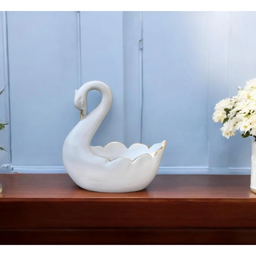 Handicrafts Resin Duck Tealight Candle Holder Statue Swan Light Stand Showpiece (11 X 11 X 7 CM,White)(Pack of 1)