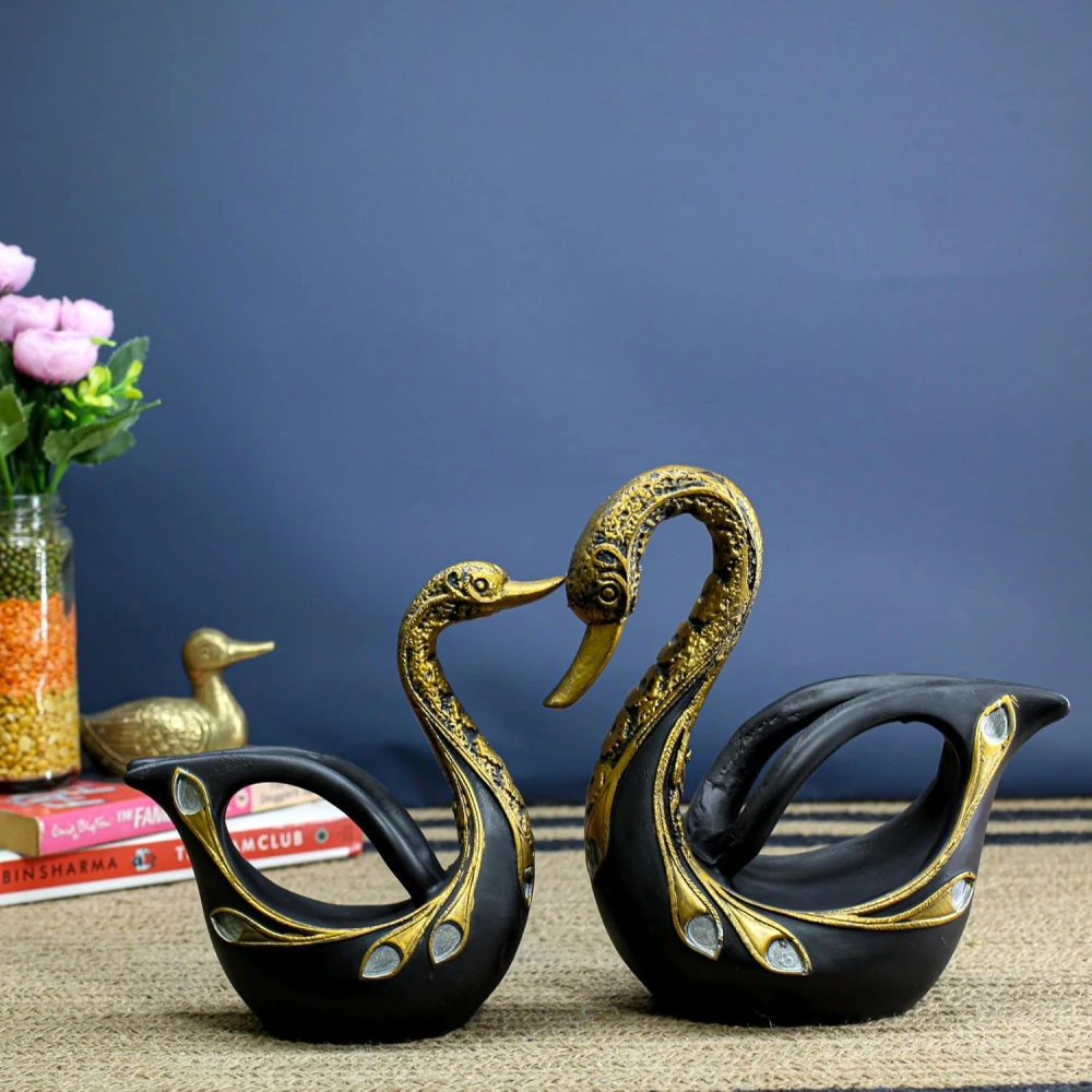 Lucky Swan Pair Showpiece for Home Decor Office Decorative Tv Cabinet Decor
