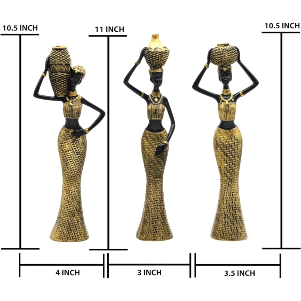 Poly resin Hand Crafted African Lady Set Of 3 | | Modern art Sculpture | Decorative Show piece For Home Decor | Office Decor | Bed room décor | Table Top | Living room décor Ideal For Gifting