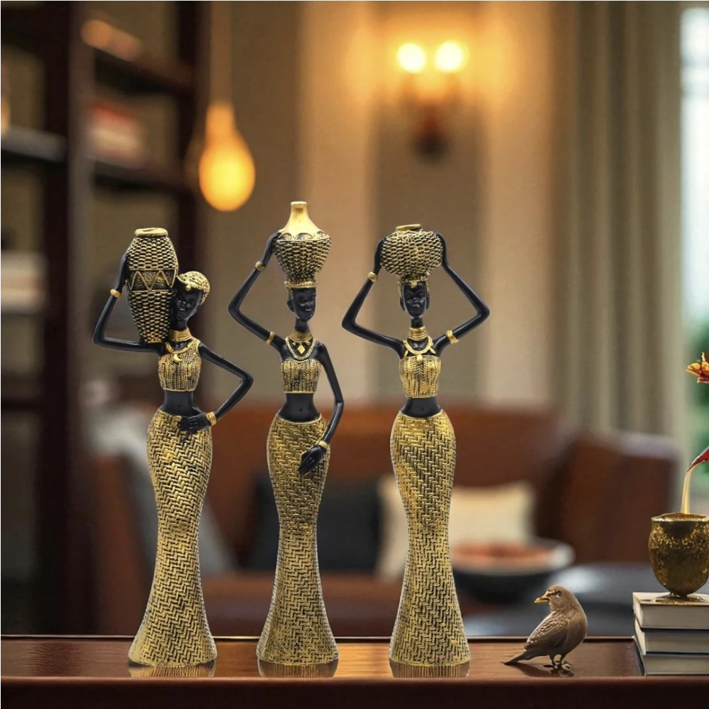 Poly resin Hand Crafted African Lady Set Of 3 | | Modern art Sculpture | Decorative Show piece For Home Decor | Office Decor | Bed room décor | Table Top | Living room décor Ideal For Gifting
