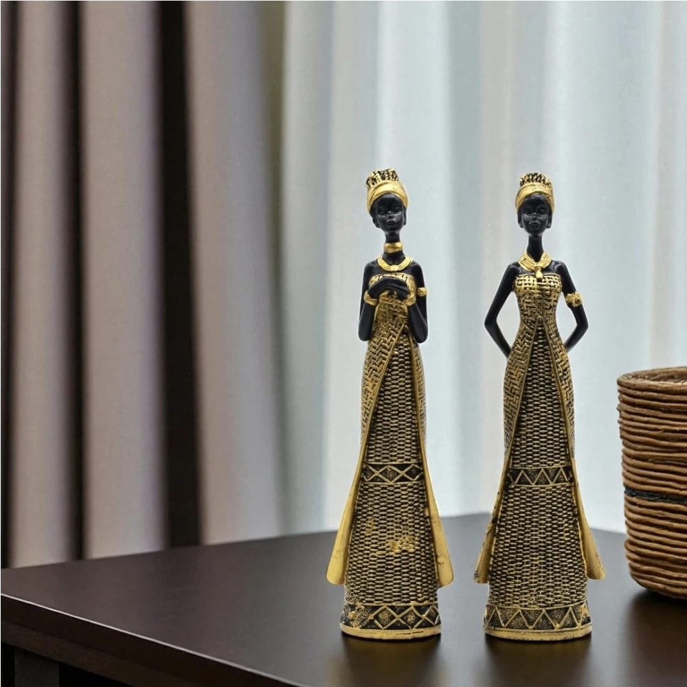 Vibrant Beautiful Finish Uniquely Hand Crafted Home Decor African Tribal Women Art Piece (Set of 2)