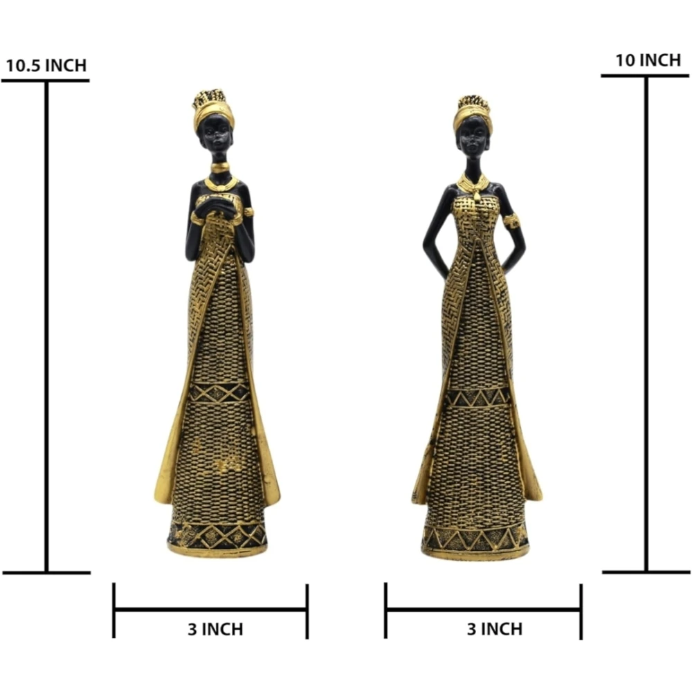 Vibrant Beautiful Finish Uniquely Hand Crafted Home Decor African Tribal Women Art Piece (Set of 2)