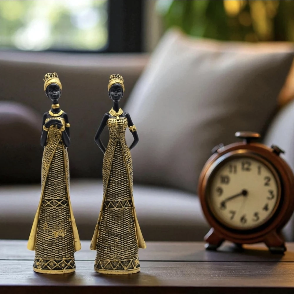 Vibrant Beautiful Finish Uniquely Hand Crafted Home Decor African Tribal Women Art Piece (Set of 2)