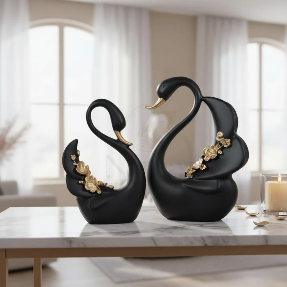 Polyresin Swan Pair Set of 2 Sculpture for Home Decor Showpiece Figurine (Perfect for Gifting Purpose)