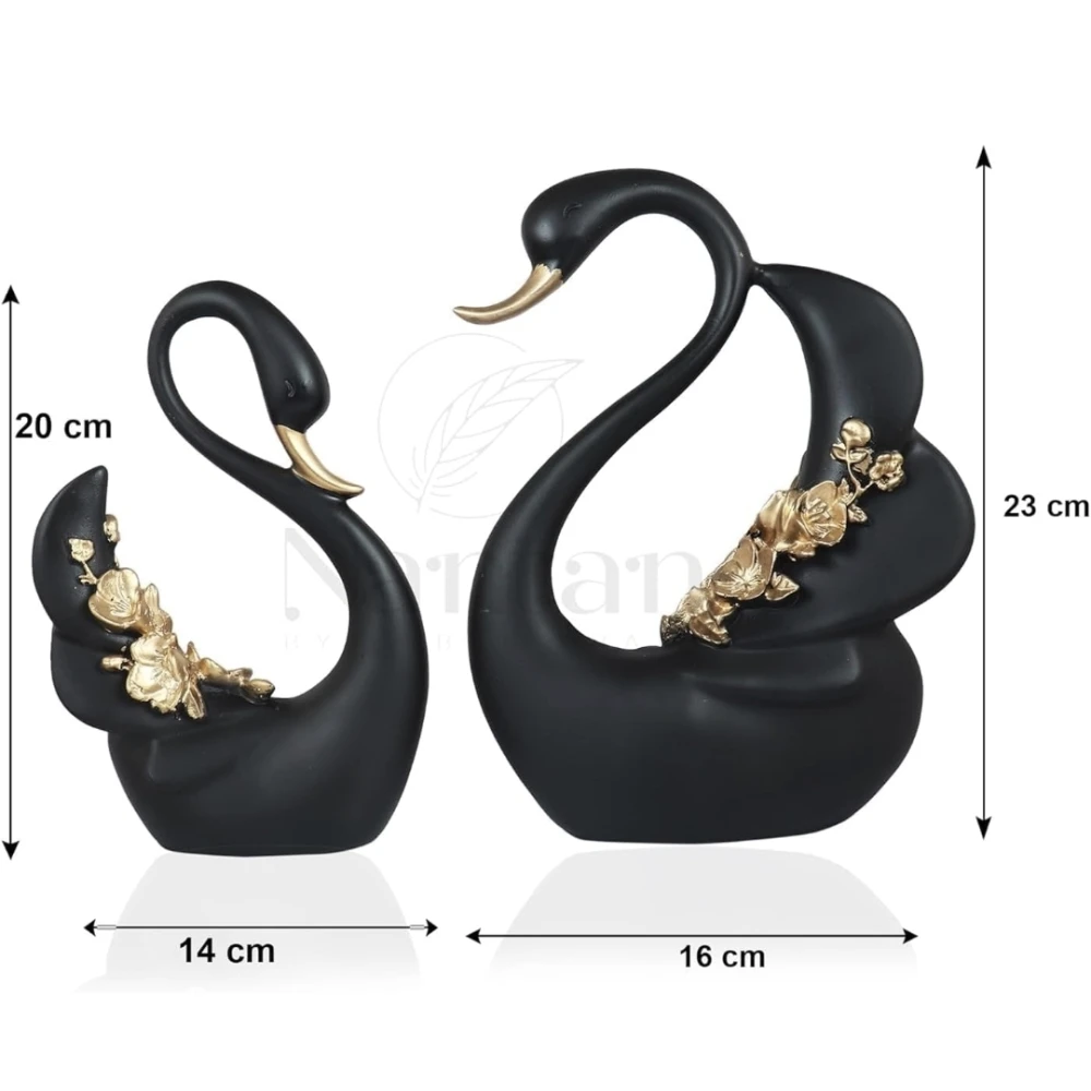Polyresin Swan Pair Set of 2 Sculpture for Home Decor Showpiece Figurine (Perfect for Gifting Purpose)